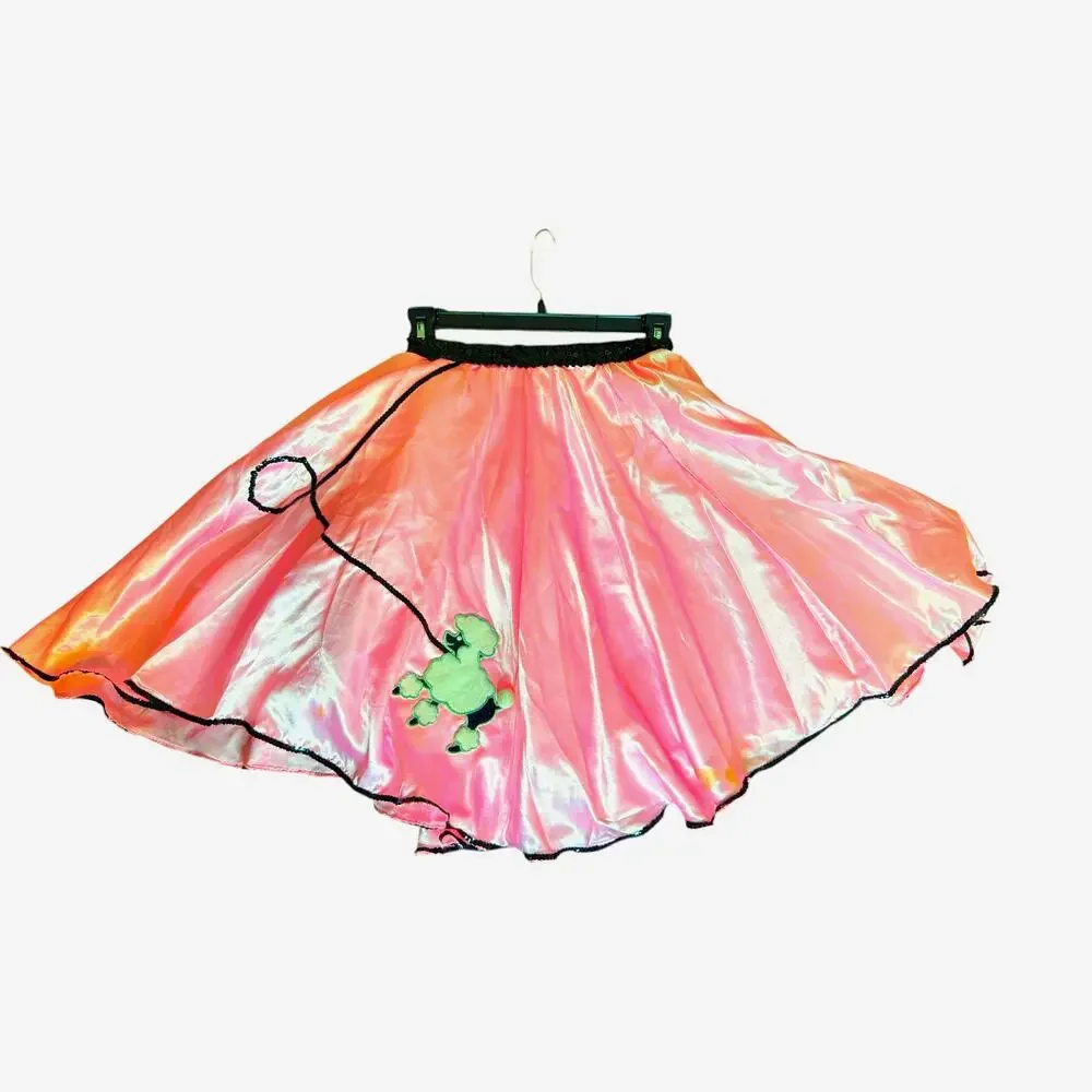 Vintage 1950s Style Pink Satin Poodle Skirt Sock Hop Costume Girls Large